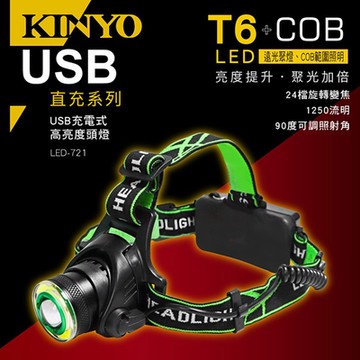 KINYO USB充電式高亮度頭燈