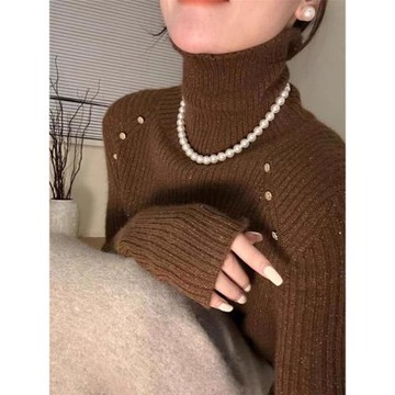 法式咖色長袖高領長袖針織衫女深秋初冬穿搭氣質打底毛衣加厚上衣