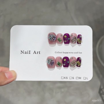 ✨Hannah✨純手工【紫色寶石】高級彩鑽奢華跳色短款顯白設計感滿鑽穿戴甲精緻穿戴甲 WN1O