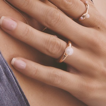 Multiverse - 簡約大珍珠戒指-厚鍍玫瑰金