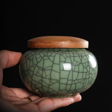 青瓷茶葉罐小號密封罐哥窯龍泉陶瓷存儲罐茶倉家用旅行便攜儲藏罐