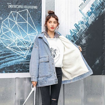 牛仔外套 女 牛仔衣 韓版 牛仔夾克  加絨加厚大碼牛仔外套女裝2025韓版學生寬鬆顯瘦上衣ins APMU