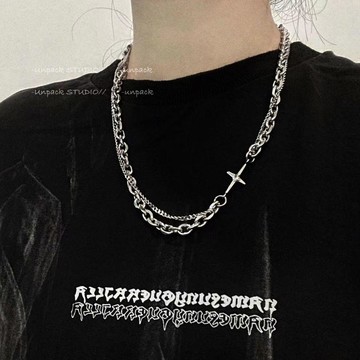 ✨免運✨新款自制疊帶單品雙層十字架男女衛衣項鍊嘻哈ins簡約配飾品鈦鋼項鍊 男生項鍊 嘻哈項鍊 鋼鍊 項鍊 項鏈 單鍊