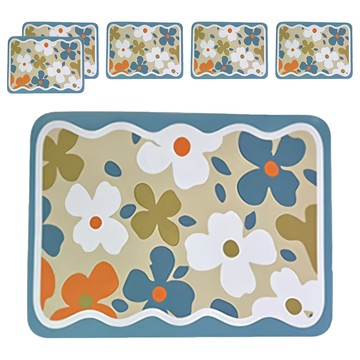 咪咪購物 吸水桌墊  30 x 40cm x 厚度5mm  淺藍花瓣  6個