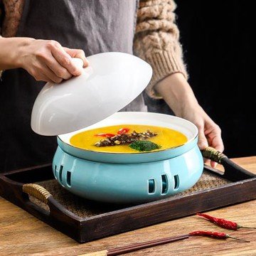 熊貓盅時尚圓形陶瓷加熱保溫明爐鼓形盤子飯店明檔私房菜創意餐具