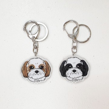 西施 褐白/黑白 自創寵物多圖 雙面 壓克力鑰匙圈 / 吊飾 / 吊牌