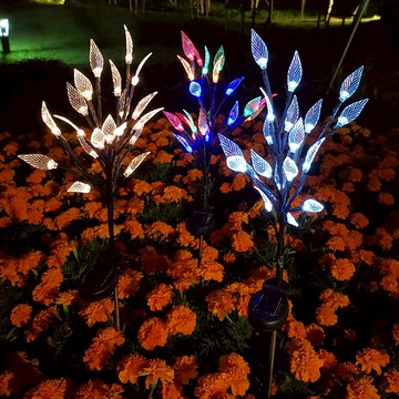 新款太陽能樹葉樹枝燈20LED彩燈地插燈花園燈戶外燈景觀草坪燈