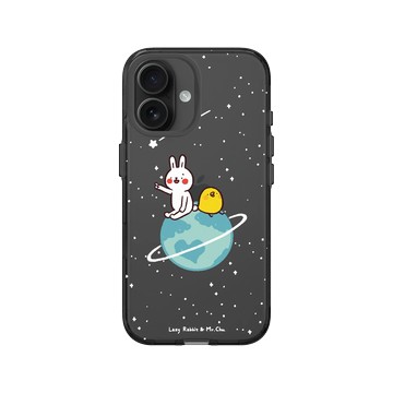iPhone 16 Clear (相機按鈕) 酷墨灰 - 懶散兔與啾先生 Lazy Rabbit and Mr.Chu - 小宇宙