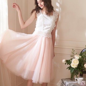 A-Megan繡花蕾絲/上衣+粉短紗裙,禮服,輕婚紗,二件式