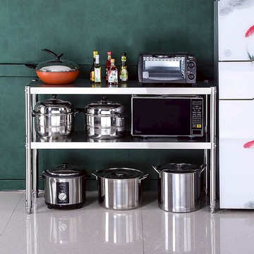 雙層不銹鋼置物架微波爐落地式多功能廚房架子加厚臺面廁所儲物架