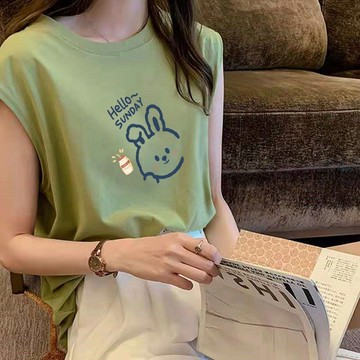 【台灣出貨】 無袖坎肩背心 吊帶上衣 女生背心大碼寬鬆時尚學生無袖運動背心女夏季新品卡通印花打底ins上衣潮