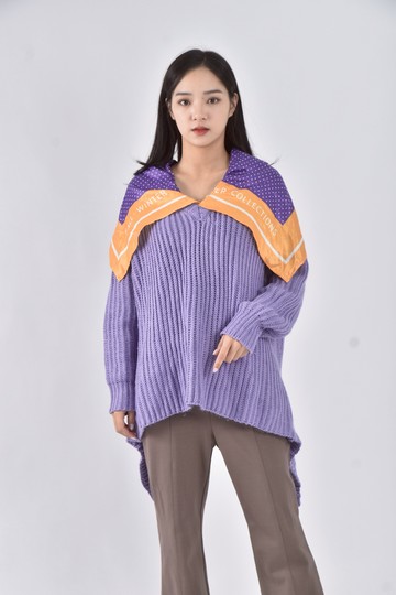 (M) 【趙小僑私服】fengfanstudio針織領巾紫色毛衣