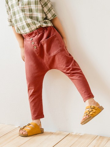 彈性針織牛仔造型排扣哈倫好動褲/長褲