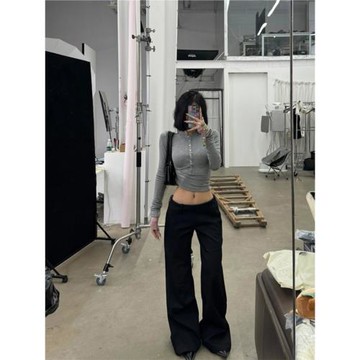 高個子加長微喇叭西裝褲女春夏款低腰顯瘦垂墜感馬蹄拖地休閑褲子