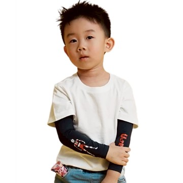 MEGA COOUV 超人力霸王 兒童防曬涼感袖套 90-120CM  初代超人 黑色  S(33.5 x 上臂8 x 手腕6cm)