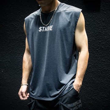夏季冰絲速干健身運動無袖t恤背心男寬松潮牌ins大碼坎肩半袖體恤