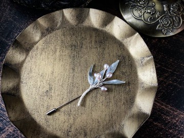 天然淡水珍珠 銀柳胸針