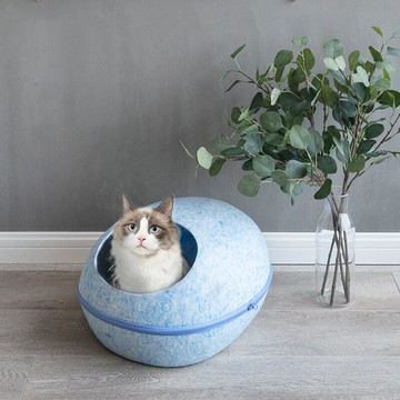 蛋形貓窩拉鍊可拆洗幼貓成貓床鏤空腳印狗床寵物窩寵物床-粉/藍【AAA2313】