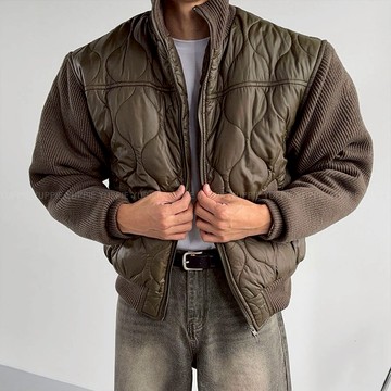 正韓針織高領拼接尼龍羽絨短版夾克外套 2色 YUPPIE 預購商品 1027