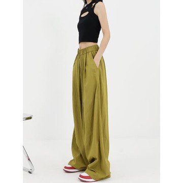 KEN STUDIO夏季休閑褲女2025新款褶皺寬松百搭顯瘦闊腿褲長褲褲子