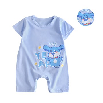 JoyNa - 短袖包屁衣 薄款透氣卡通連身衣-藍色小狗