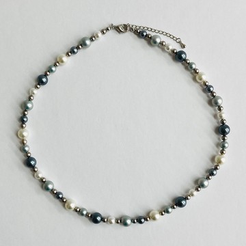 玻璃珍珠多色藍項鍊 M / 8mm 約 45cm / 天藍混色 / 日本製造