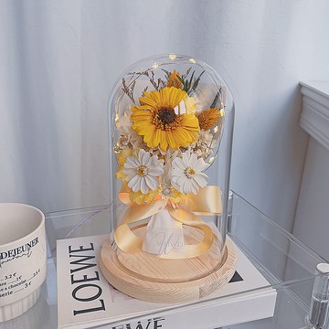畢業禮物/客製化禮物太陽花花束永生花鐘罩 -永生太陽花+千日菊