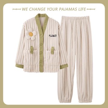 2025年睡衣女士秋冬季珊瑚絨加絨保暖加厚款法蘭絨家居服兩件套裝