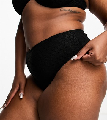 Reclaimed Vintage Plus high waist bikini bottom in black broderie