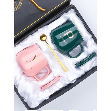 創意陶瓷馬克杯帶蓋勺七夕情侶節禮盒套裝伴手禮家用水杯商務禮品