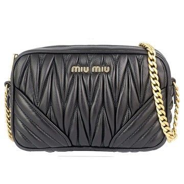 miu miu Matelasse 黑色羊皮皺摺皺褶斜背包