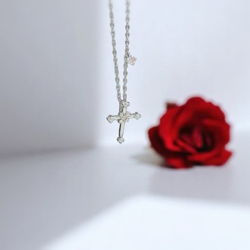 Giftest 純銀鍍18K金/成長十字架-銀 可洗澡基督教十字架項鍊N100