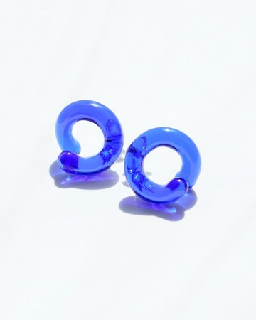 扭結玻璃耳環【寶藍色, 手工製, S925耳針】