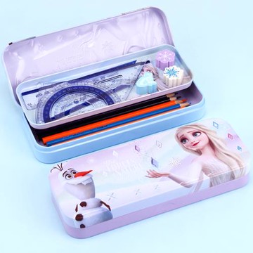 迪士尼艾莎冰雪奇緣雙層鉛筆盒鐵筆盒收納盒 05702(生日禮物 聖誕節 平輸品)