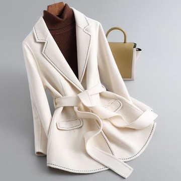 腰帶小個子短款雙面羊絨大衣女 2025秋冬裝新款韓版西裝毛呢外套