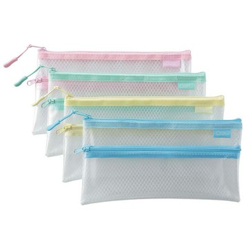 COX 三燕 EVA環保 雙層【網格+透明】票據型 收納拉鏈袋 顏色隨機 12個 / 包 NO.9247H