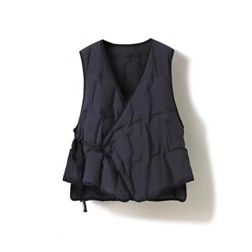 輕薄羽絨棉馬甲背心女冬季小個子V領側系帶坎肩疊穿保暖馬夾棉服