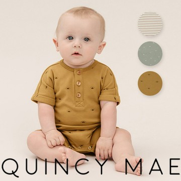 美國 Quincy Mae 有機棉中性圖案圓領木扣連身裝