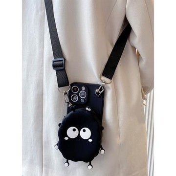 黑色煤球零錢包適用vivox200s手機殼x100pro保護套x90/x80斜挎s30背帶vivos20/s19/s18/s17/s16卡通y78女軟套