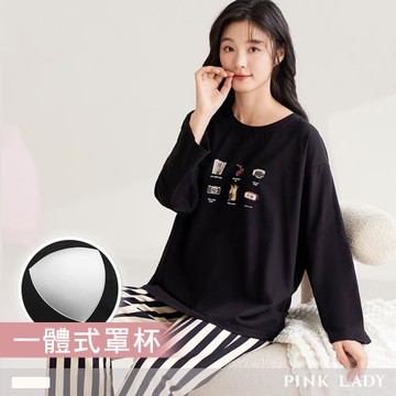 【PINK LADY】罩杯式 棉柔長袖成套睡衣 樂活小確幸 寬版秋冬兩件式居家服(女睡衣/保暖/居家睡衣/免穿內衣) 24125