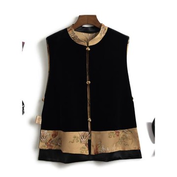 口碑款！炸裂推！復古新中式盤扣立領側開叉兩面穿絲絨馬甲外套女