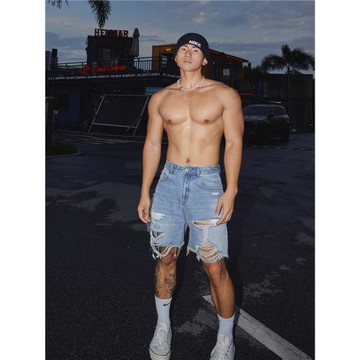 PAPASLILMONSTER【原創】美式復古水洗做舊破洞休閑牛仔短褲男
