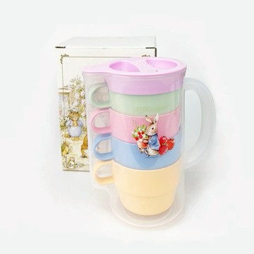 小資送禮首選!【比得生活館】Peter Rabbit 比得兔粉彩繽紛饗宴收納水壺 - 一壺四杯組(S-6700P) ☆禮盒包裝 生日禮物 天蠍座禮物 彼得兔