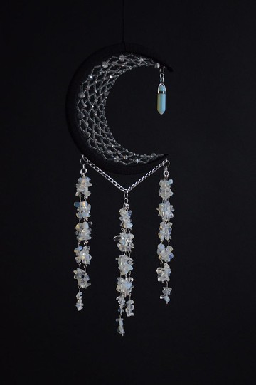 水晶新月捕夢網與月光石 Suncatcher ฝันจับดวงจันทร์