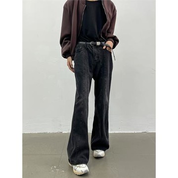 yghome小眾立體裁剪設計高腰微喇牛仔褲男復古休閑寬松垂感直筒褲