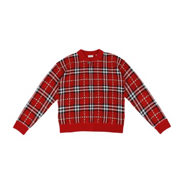 BURBERRY Kids 經典格紋紅色長袖針織衫