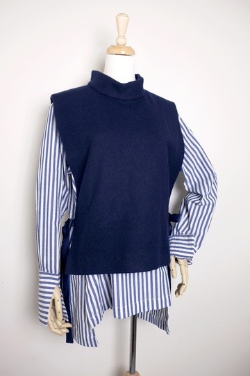 【現貨】高領毛料背心/ 深藍斜紋毛料