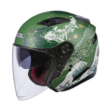 SOL 安全帽 SO-7E SO7E 浮世繪 消光綠白 內藏墨鏡 排齒釦 雙層鏡 加長鏡片 安全帽 半罩