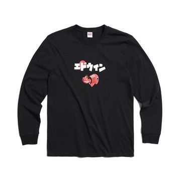 EDWIN 東京散策系列 童趣紅牛長袖T恤-男女款 (黑色)