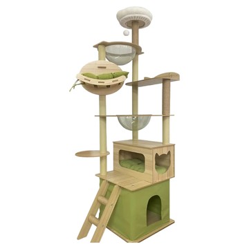 DYY dog&cat 原木加大底座 4way 貓窩/貓跳台 ZM04 綠色 穩固安全 多功能  1個